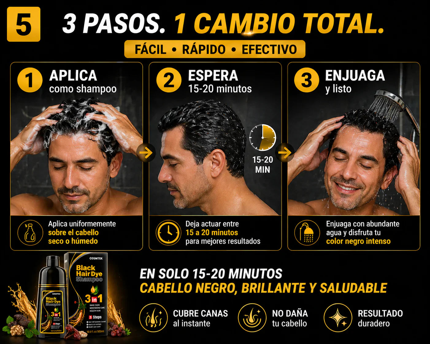 SHAMPOO TINTE CUBRE CANAS  BLACK HAIR DYE